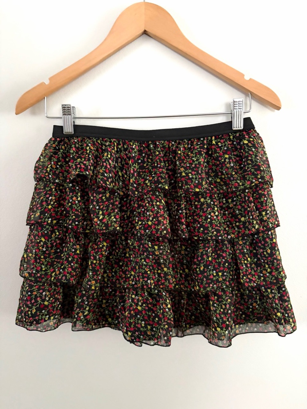 Black Floral Ruffle Skater Skirt